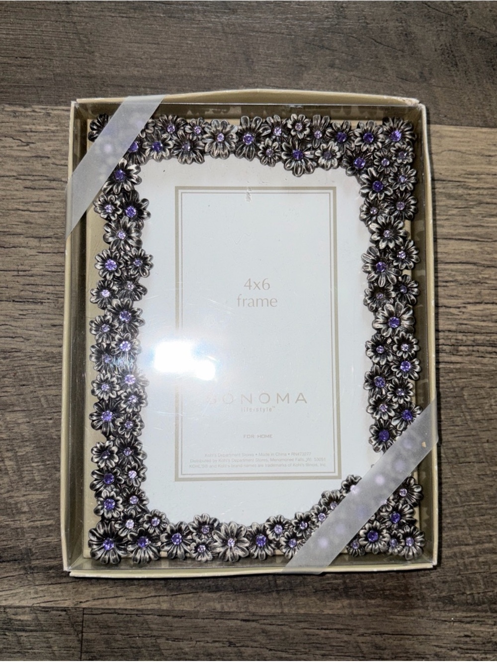 NWT Vintage Sunflower Design Daisy Flower Purple Rhinestone Sonoma 4 X 6 Frame